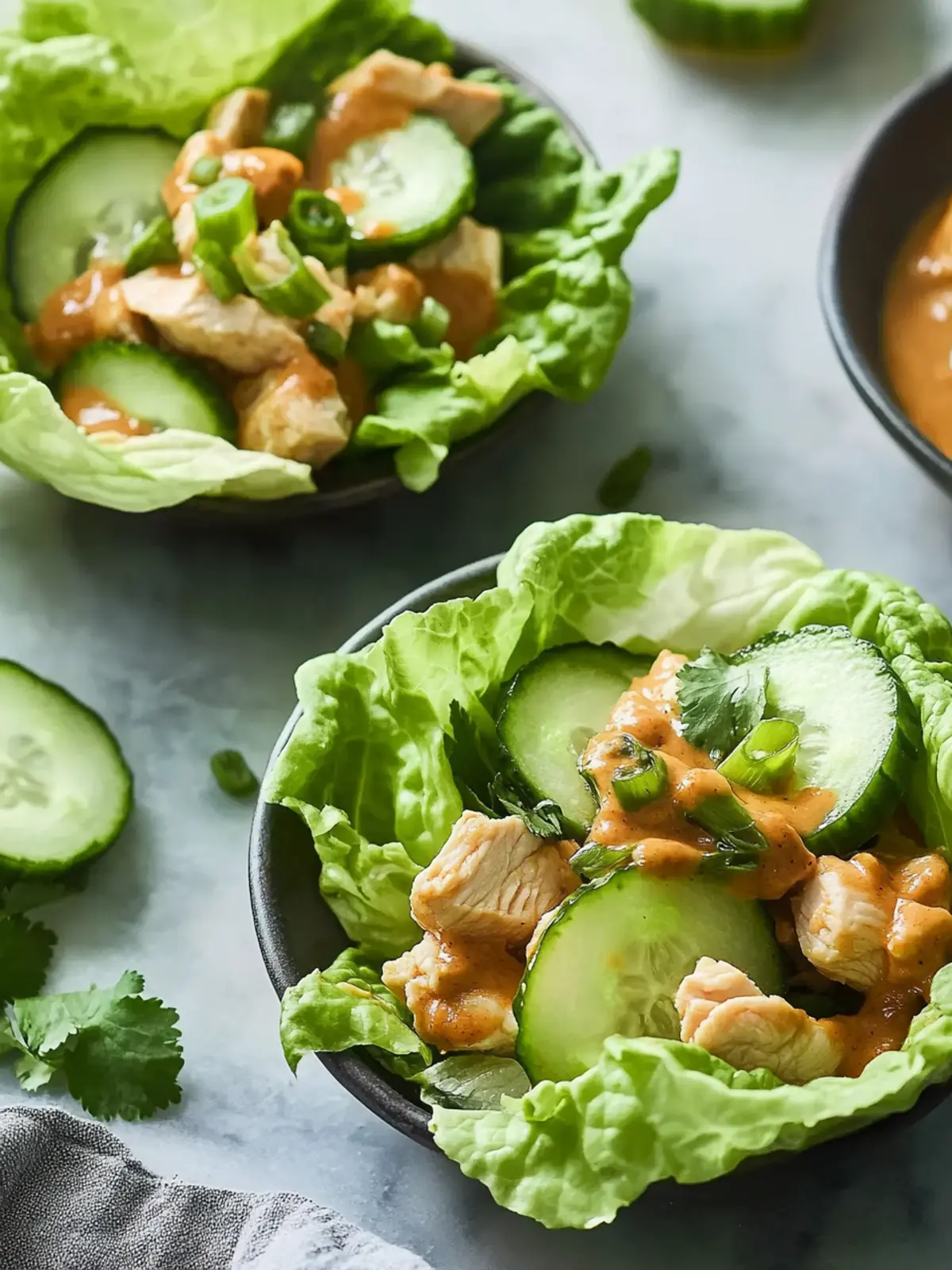 Delicious Chicken & Cucumber Lettuce Wraps with Peanut Sauce 3 Chicken & Cucumber Lettuce Wraps with Peanut Sauce