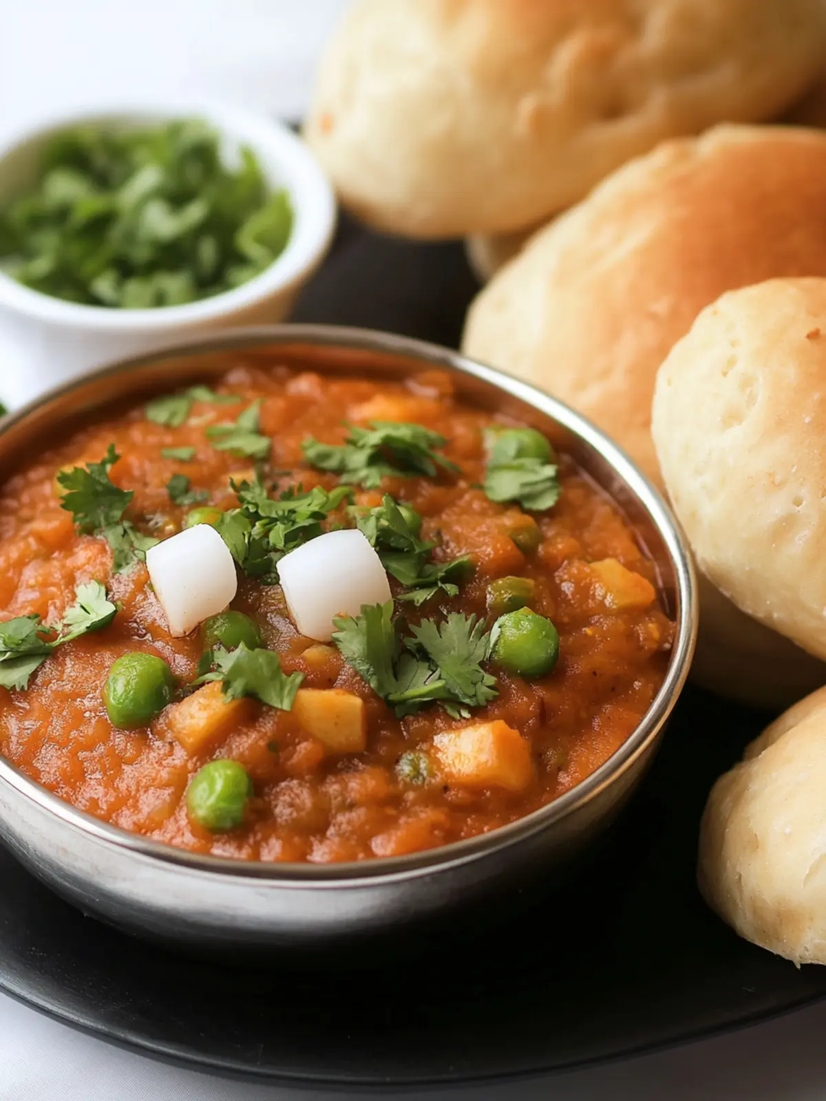 Delicious Indian Pav Bhaji: Your Go-To Spicy Mash Fix! 3 Indian Pav Bhaji (Spicy Vegetable Mash with Bread Rolls)