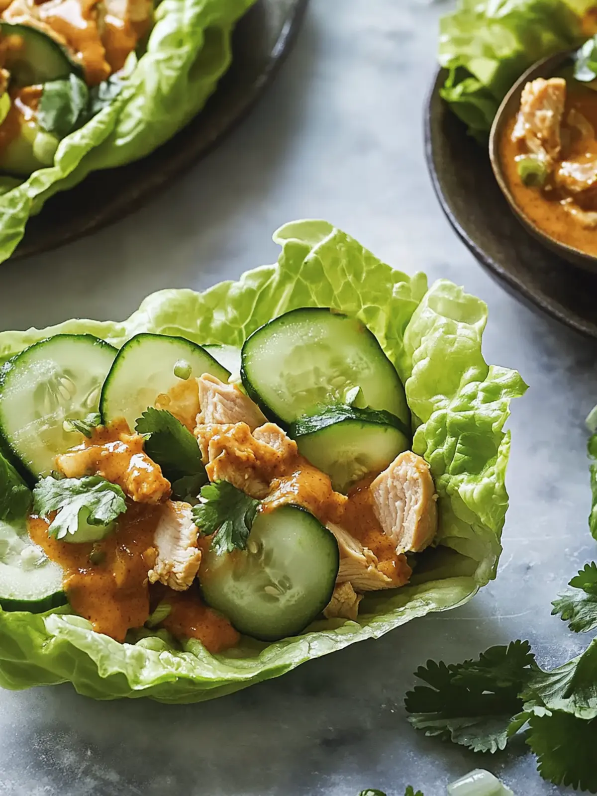Delicious Chicken & Cucumber Lettuce Wraps with Peanut Sauce 4 Chicken & Cucumber Lettuce Wraps with Peanut Sauce