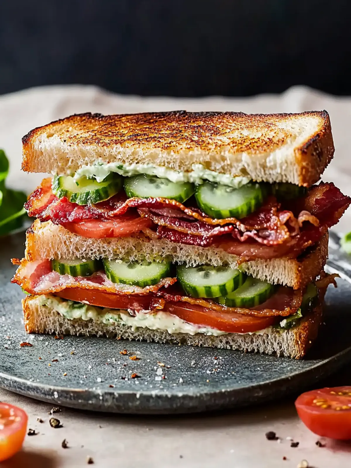 Irresistible Tomato & Cucumber Sandwich with Bacon Delight 3 Tomato & Cucumber Sandwich with Bacon