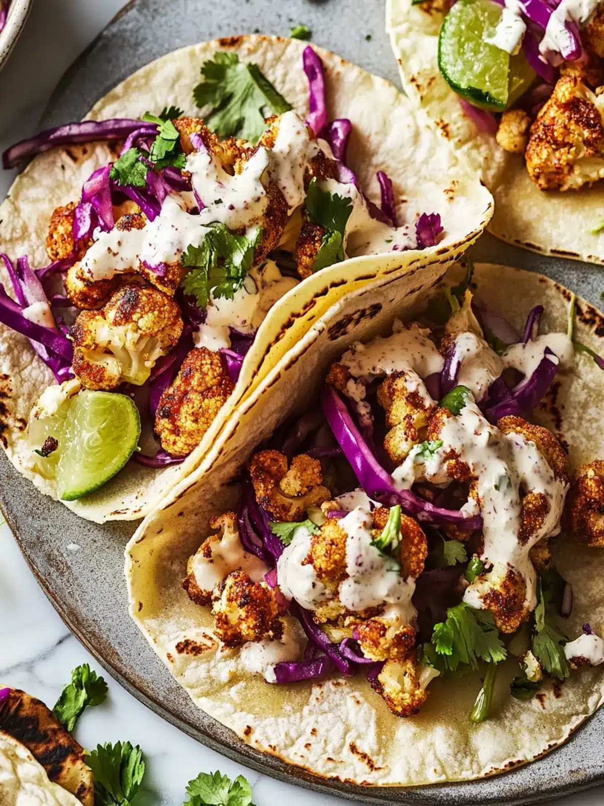 Crispy Cauliflower Tacos with Zesty Lime Crema Delight 3 Cauliflower Tacos