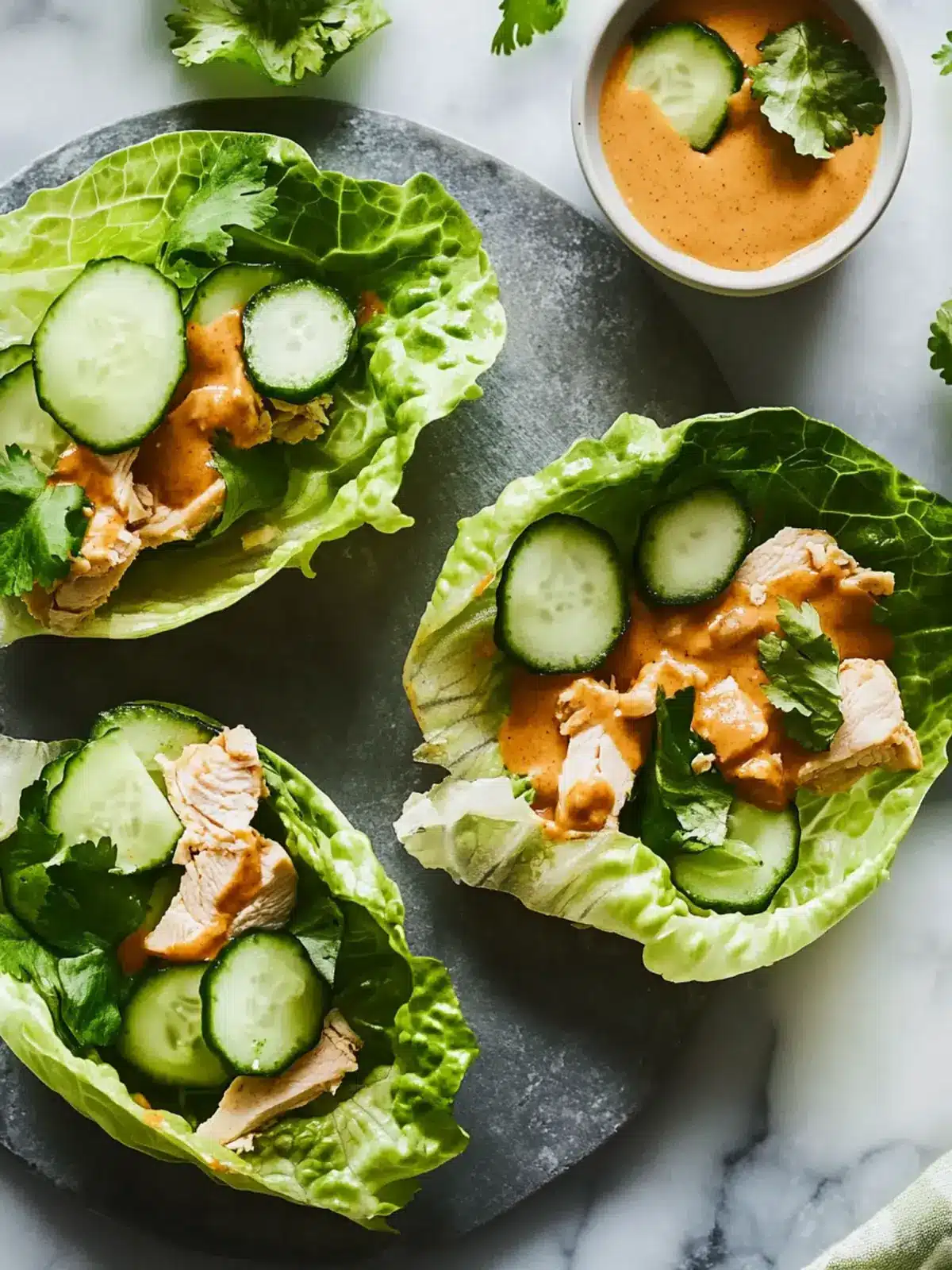 Delicious Chicken & Cucumber Lettuce Wraps with Peanut Sauce 4 Chicken & Cucumber Lettuce Wraps with Peanut Sauce